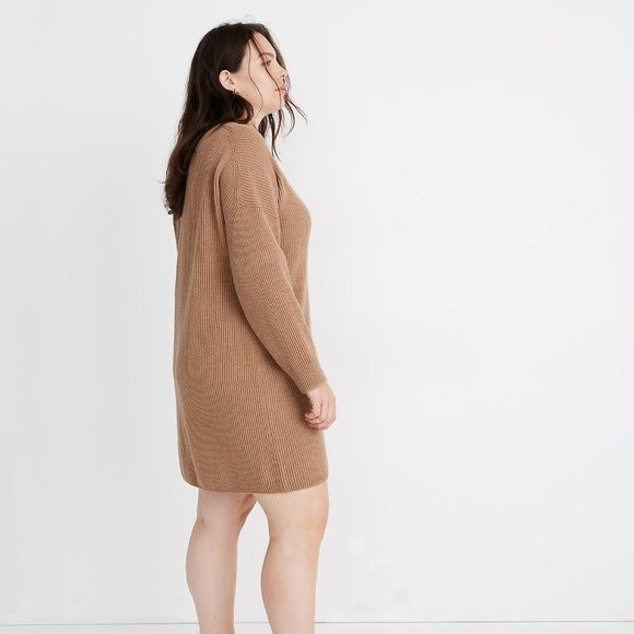 Madewell Tan Ribbed Relaxed V-Neck Sweater Dress - Picture 3 of 6